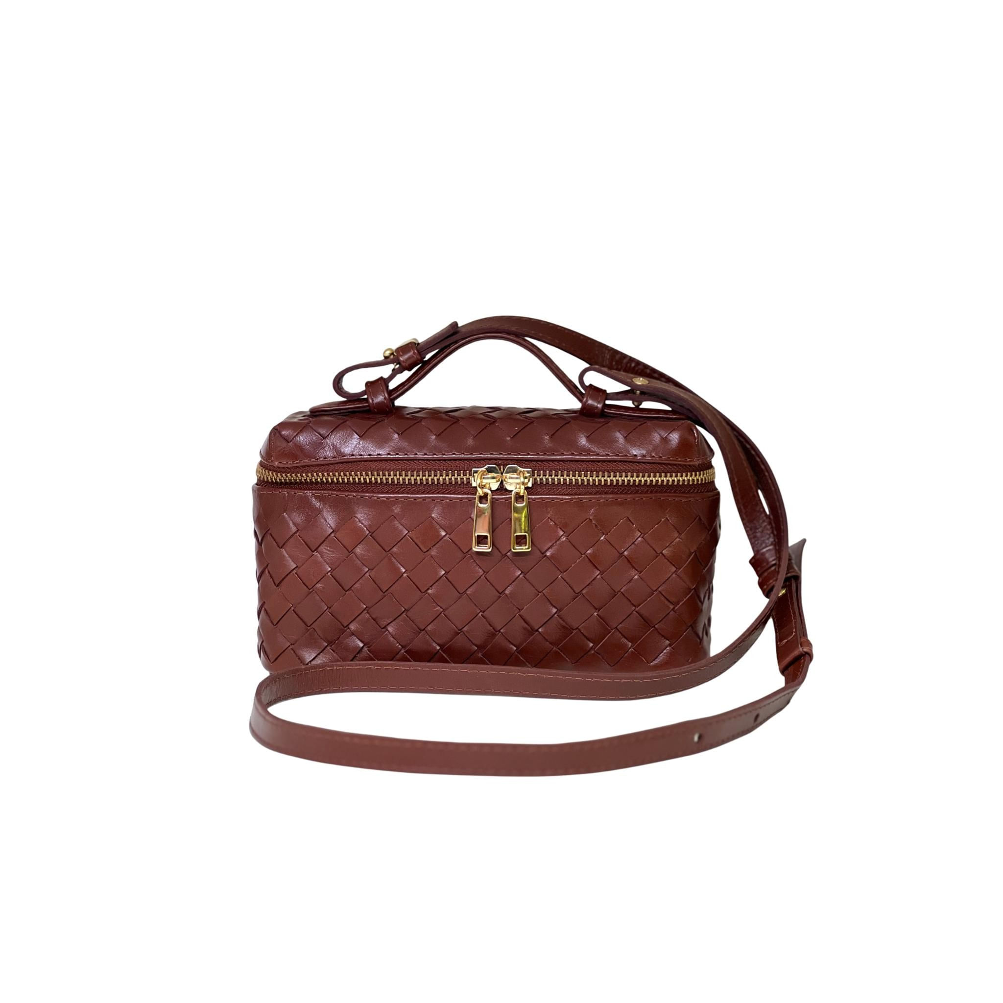 bolsa m|s box cafe em couro trancado com ziper dourado§§§§-1